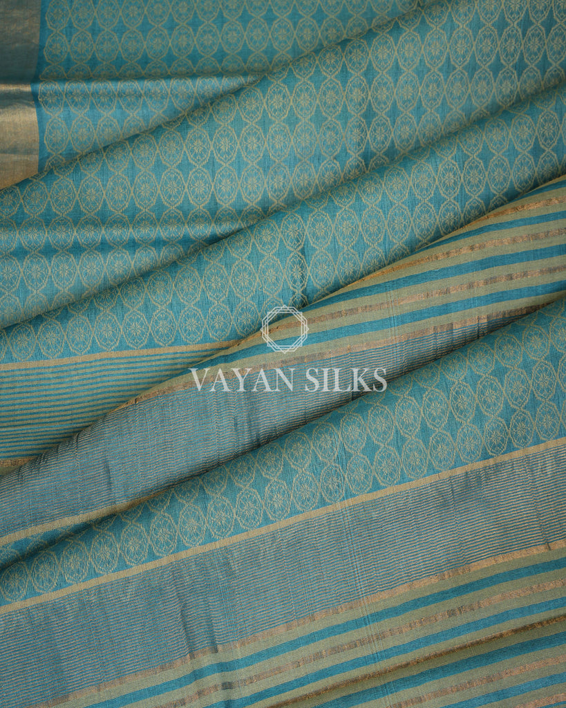Sky Blue Handwoven Pure Tussar Silk Saree