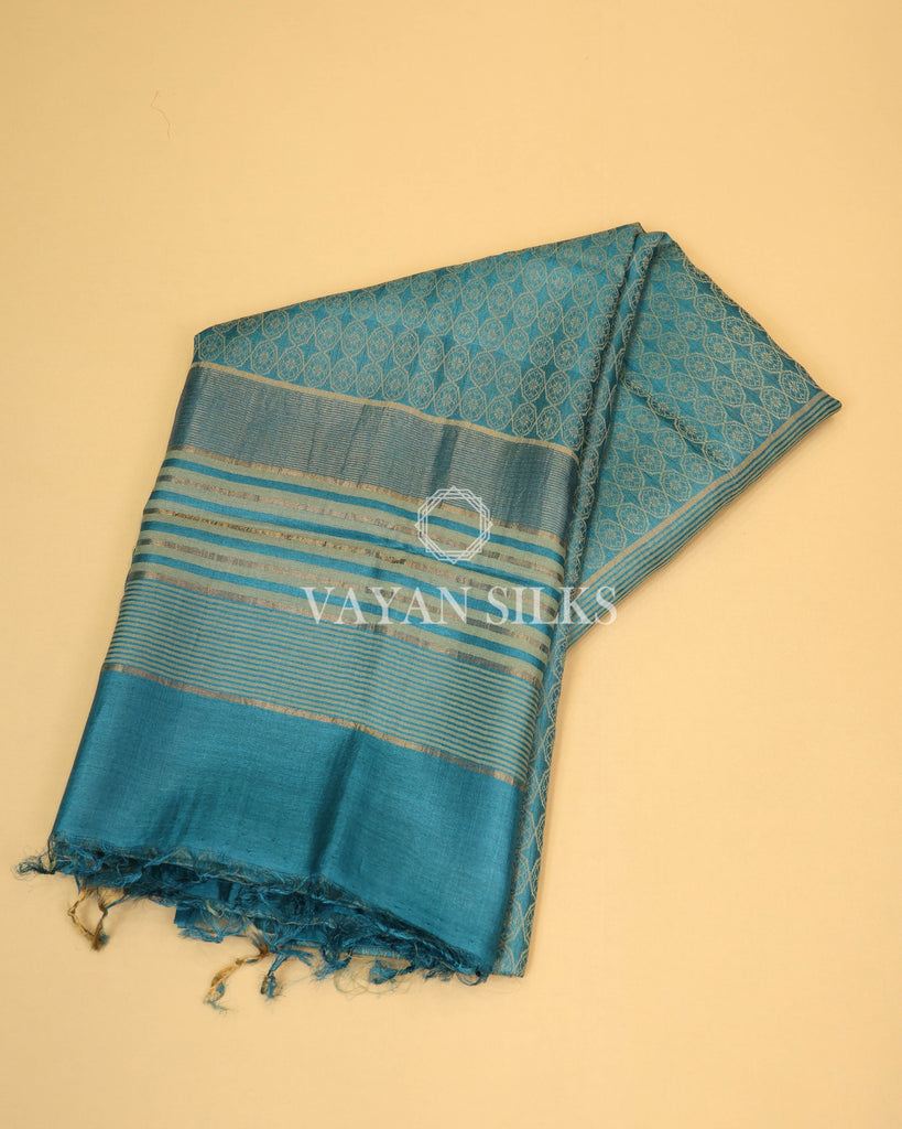 Sky Blue Handwoven Pure Tussar Silk Saree