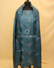 Load image into Gallery viewer, Turquoise Blue Embroidered Pure Tussar Silk Unstitched Suit Set