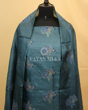 Load image into Gallery viewer, Turquoise Blue Embroidered Pure Tussar Silk Unstitched Suit Set