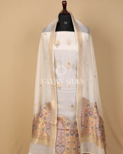 Load image into Gallery viewer, White Pure Organza Tilfi Banarasi Silk Unstitched Suit Set