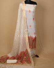 Load image into Gallery viewer, White Pure Organza Tilfi Banarasi Silk Unstitched Suit Set