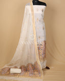 White Pure Organza Tilfi Banarasi Silk Unstitched Suit Set