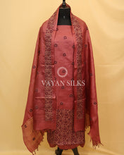 Load image into Gallery viewer, Wine Embroidered Pure Tussar Silk Unstitched Suit Set