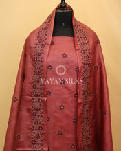 Load image into Gallery viewer, Wine Embroidered Pure Tussar Silk Unstitched Suit Set