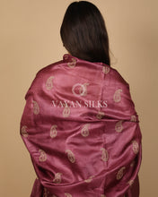 Load image into Gallery viewer, Wine Pink Embroidered Pure Tussar Silk Unstitched Suit Set