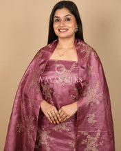 Load image into Gallery viewer, Wine Pink Embroidered Pure Tussar Silk Unstitched Suit Set
