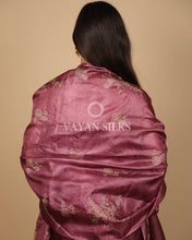 Load image into Gallery viewer, Wine Pink Embroidered Pure Tussar Silk Unstitched Suit Set
