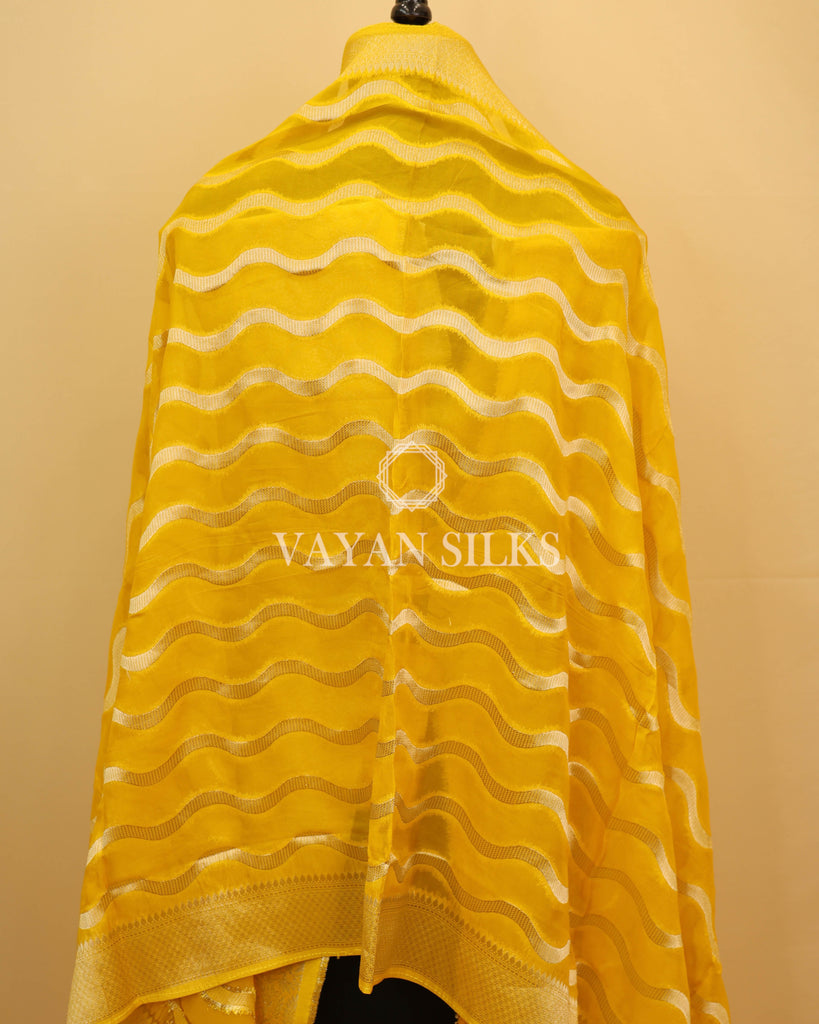 Yellow Banarasi Brocade Organza Silk Unstitched Suit Set