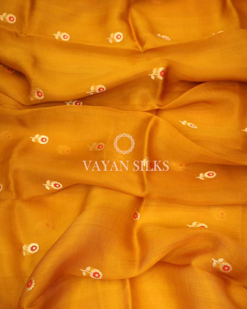 Yellow Pure Kora  Banarasi Silk Saree