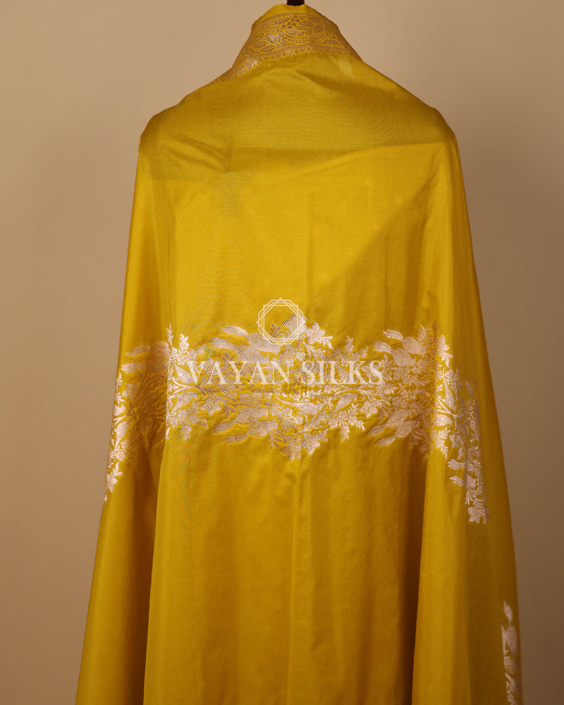 Mustard Yellow Banarasi Silk Unstitched Suit Set
