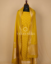 Load image into Gallery viewer, Mustard Yellow Banarasi Silk Unstitched Suit Set