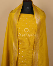 Load image into Gallery viewer, Mustard Yellow Banarasi Silk Unstitched Suit Set