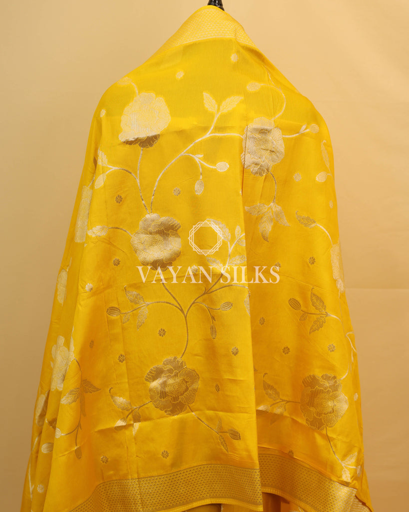 Yellow Chiniya Banarasi Silk Unstitched Suit Set