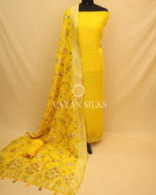 Load image into Gallery viewer, Yellow Banarasi  Georgette Silk Unstitched Suit Set