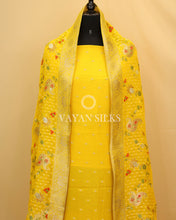 Load image into Gallery viewer, Yellow Banarasi  Georgette Silk Unstitched Suit Set