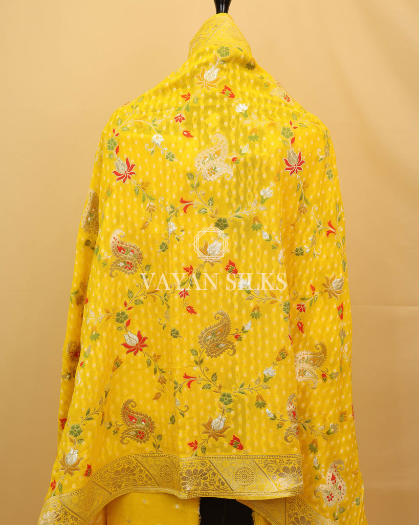 Yellow Banarasi  Georgette Silk Unstitched Suit Set