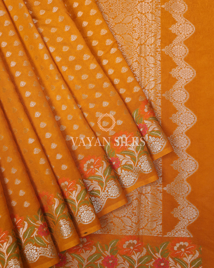 Mustard Yellow Semi Silk Banarasi Saree