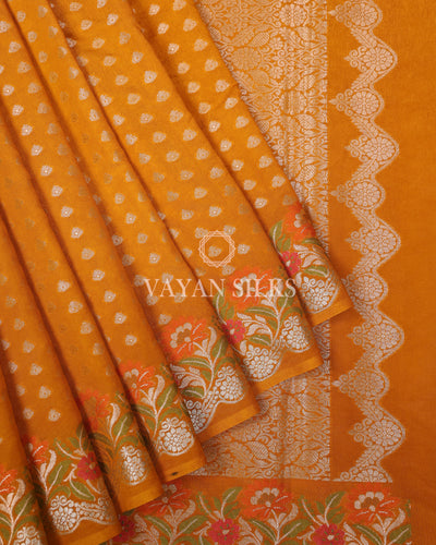 Mustard Yellow Semi Silk Banarasi Saree