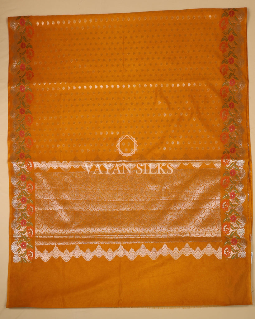Mustard Yellow Semi Silk Banarasi Saree