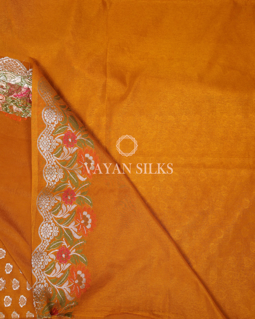 Mustard Yellow Semi Silk Banarasi Saree