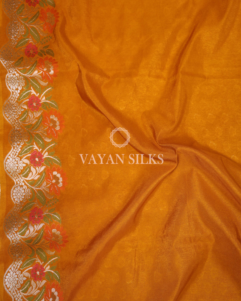 Mustard Yellow Semi Silk Banarasi Saree