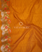 Load image into Gallery viewer, Mustard Yellow Semi Silk Banarasi Saree