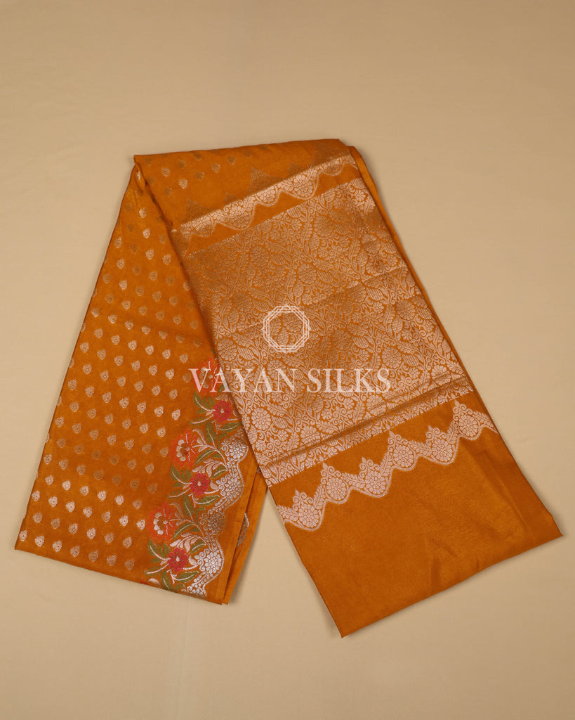 Mustard Yellow Semi Silk Banarasi Saree