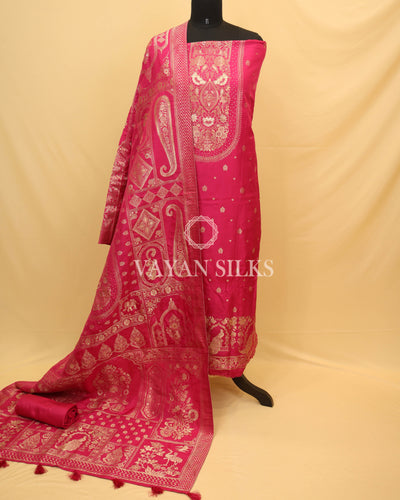 Queen Pink Chiniya Banarasi Silk Unstitched Suit Set