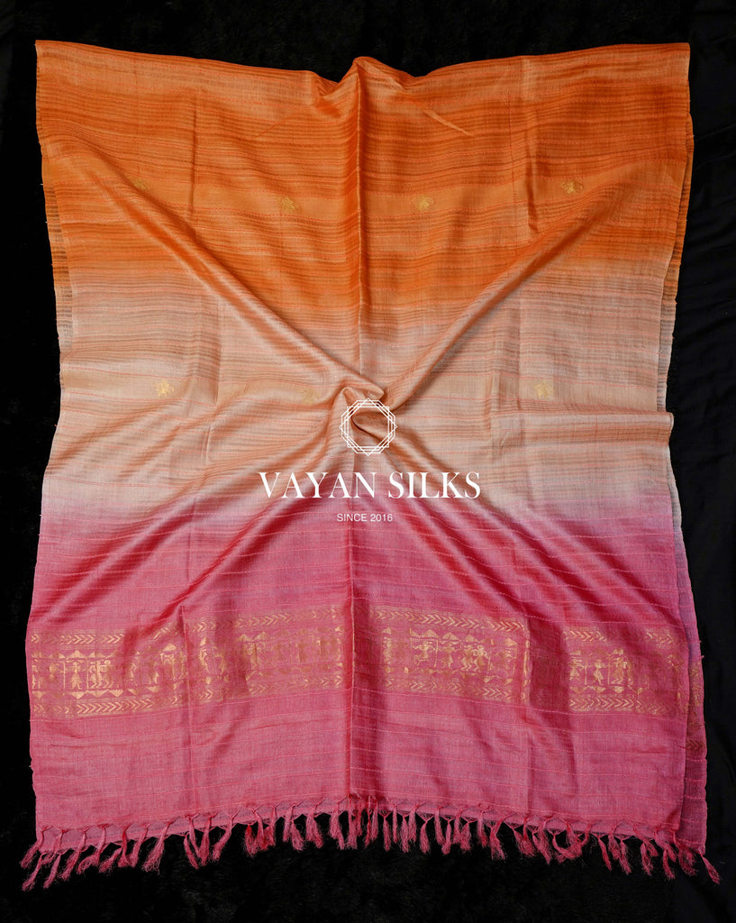 Pink Orange Handwoven Tussar Silk Suit Set