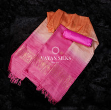 Load image into Gallery viewer, Pink Orange Handwoven Tussar Silk Suit Set