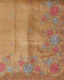 Light Brown Embroidered Tussar Silk saree