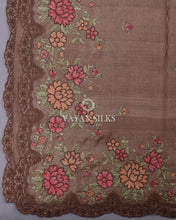 Load image into Gallery viewer, Brown Embroidered Tussar Silk saree