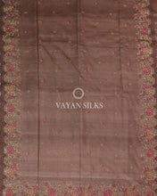 Load image into Gallery viewer, Brown Embroidered Tussar Silk saree