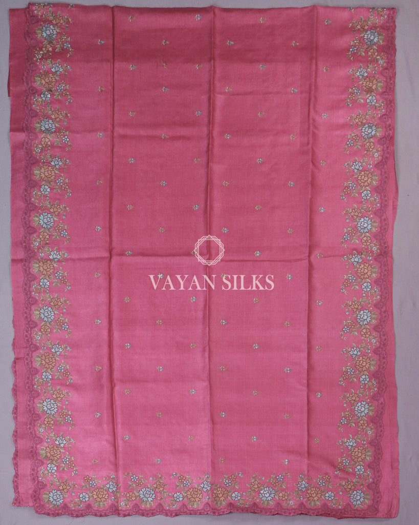 Pink Embroidered Tussar Silk saree