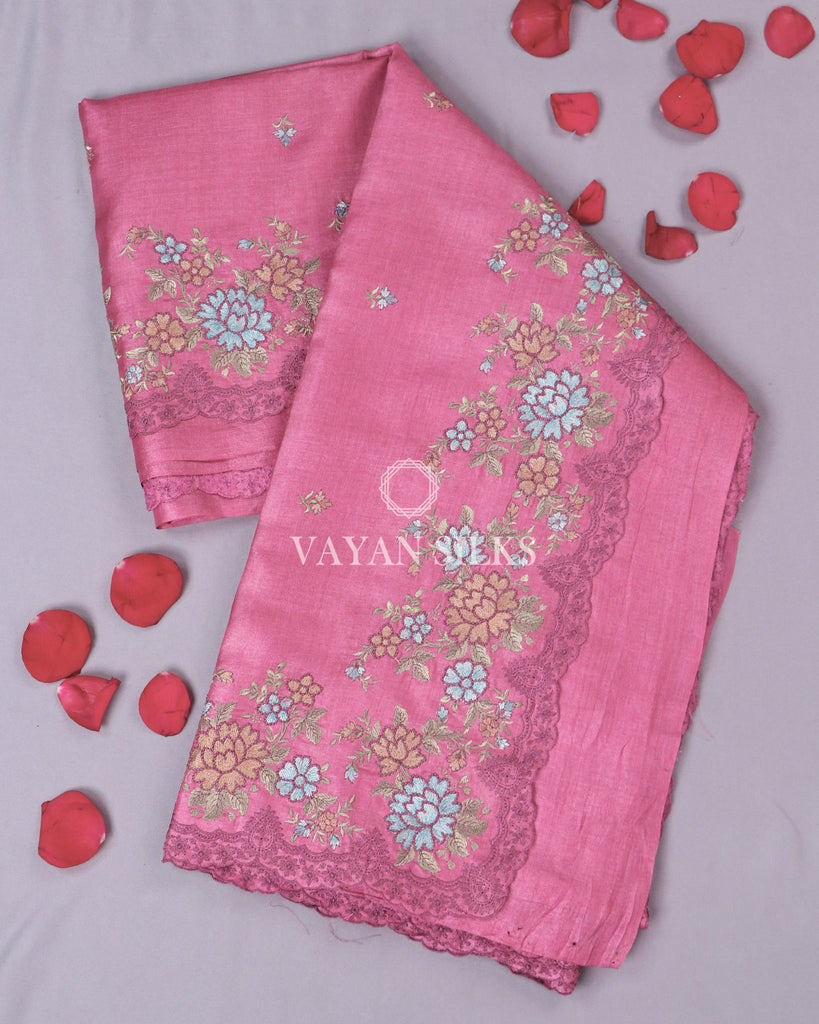 Pink Embroidered Tussar Silk saree