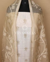 Load image into Gallery viewer, Beige Off White Banarasi Silk Unstitched Suit Set