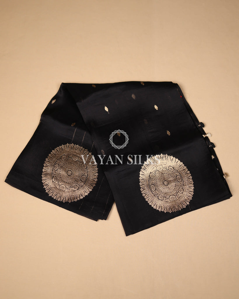 Black Banarasi Kora Silk Saree