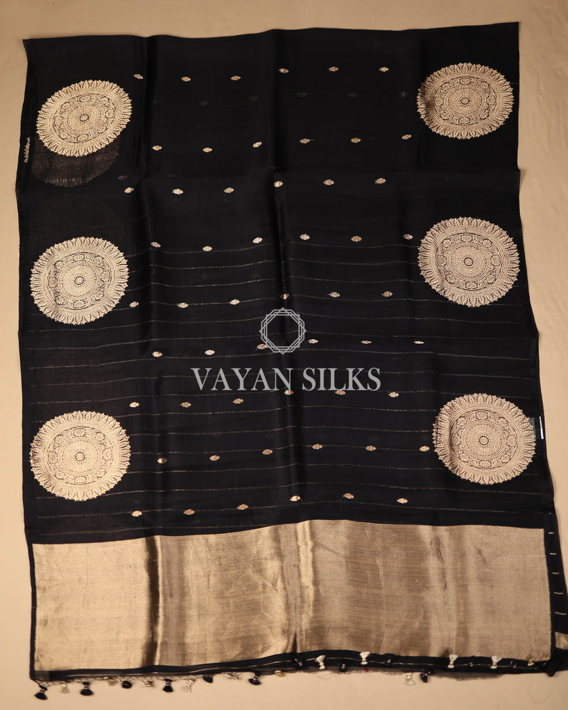 Black Banarasi Kora Silk Saree