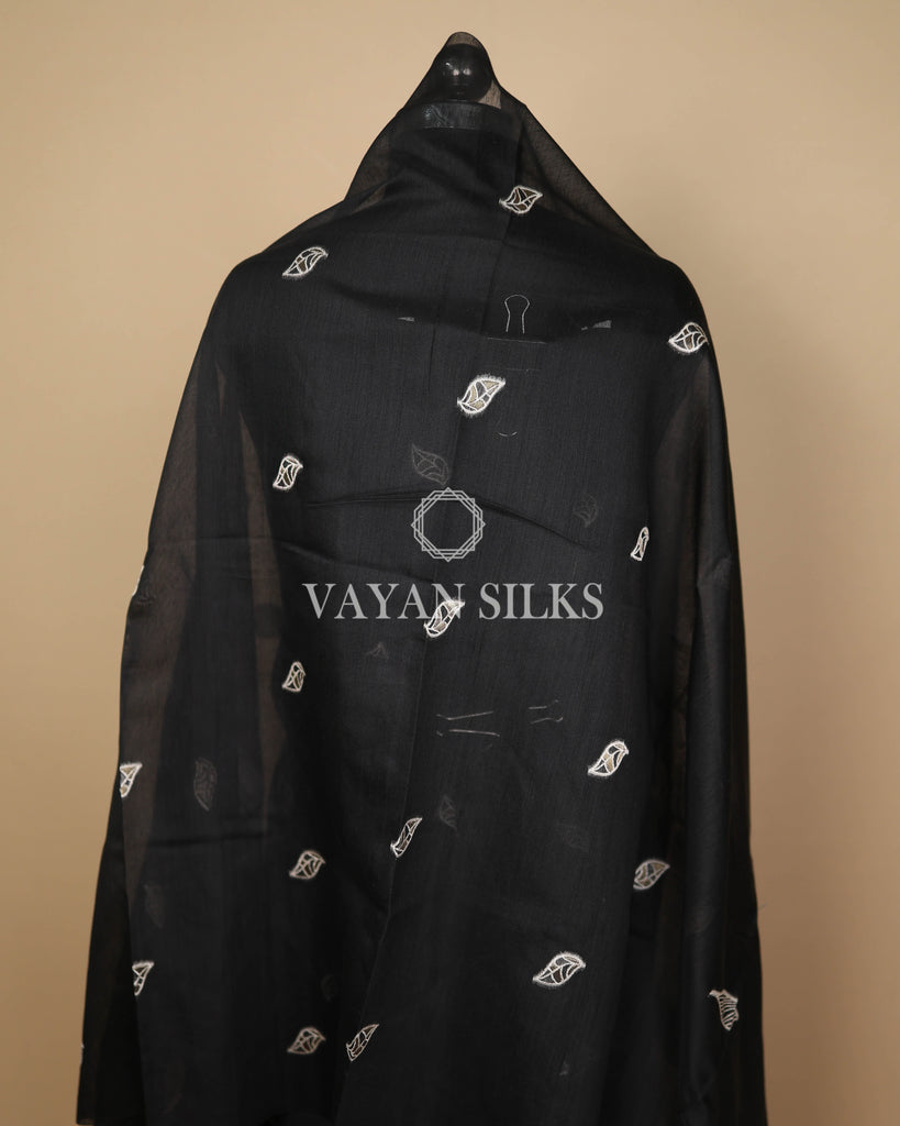 Black Banarasi  Cotton Silk Unstitched Suit Set