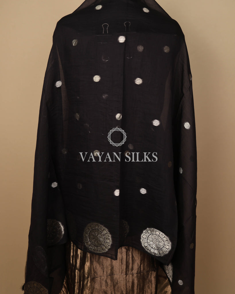 Black Banarasi  Mul Silk Unstitched Suit Set