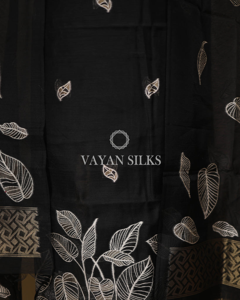 Black Banarasi  Cotton Silk Unstitched Suit Set
