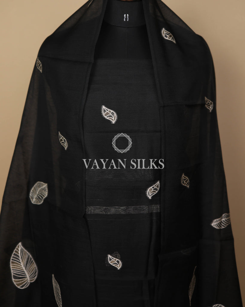 Black Banarasi  Cotton Silk Unstitched Suit Set