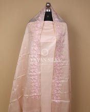 Load image into Gallery viewer, Blush Pink Embroidered Pure Tussar Silk Unstitched Suit Set