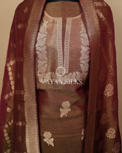 Load image into Gallery viewer, Coffee Banarasi  Shimmer Tissue Silk Unstitched Suit Set