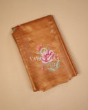 Brown Orange Embroidered Pure Tussar Silk Saree