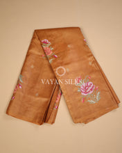 Load image into Gallery viewer, Brown Orange Embroidered Pure Tussar Silk Saree