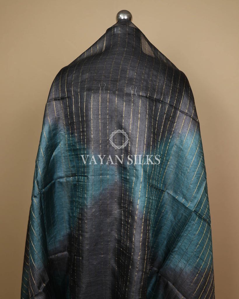 Deep Teal Green Handwoven Pure Tussar Silk Unstitched Suit Set
