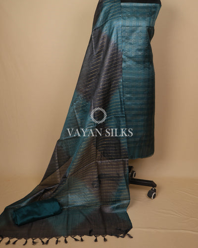Deep Teal Green Handwoven Pure Tussar Silk Unstitched Suit Set