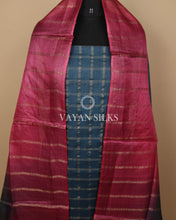 Load image into Gallery viewer, Deep Teal Pink Handwoven Pure Tussar Silk Unstitched Suit Set
